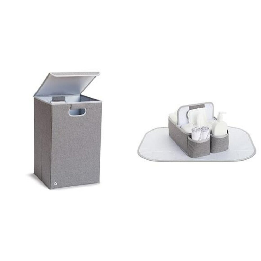 Large Baby Laundry Hamper with Lid and Portable Diaper Caddy Organizer Grey